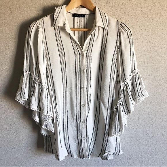 Maven West Tops - Anthro Maven West Striped Gauzy Wide Flare Sleeve Blouse